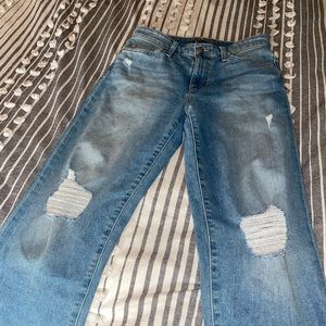 Joe’s jeans, size 28, midrise, baggy, ripped at knee